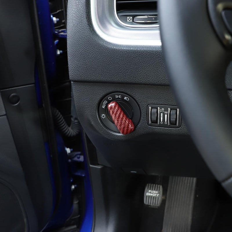 Jimen غطاء زر مفتاح المصابيح الأمامية (ألياف كربونية حمراء) ل دودج تشالنجر 2015+، ل دودج تشارجر 2010+، ل دودج دورانجو 2011+ - Image 4